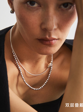 ewest 新款FLOW灰珍珠项链拼接锁骨链新款女原创轻奢毛衣链颈链