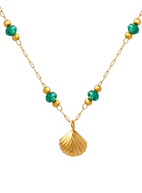 韩系百搭潮流网红同款ins风玲珑水晶珠扇贝吊坠项链不锈钢镀18K金