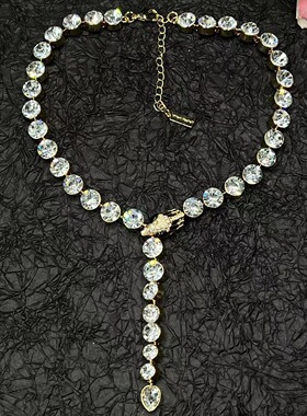 青岛中古vintage大颗水钻Y型长款项链欧美轻奢满钻个性项链饰品