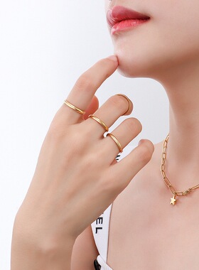 钛钢材质素圈光圈戒指尾戒指镀18K真金不褪色支持