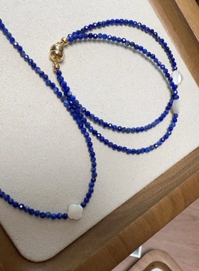 青金石创意手链天然石串珠项链手作2mm细链宝蓝色颈链锁骨链