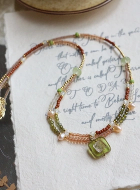 新中式轻奢时尚天然石手工串珠项链双层百搭小众简约古风锁骨链