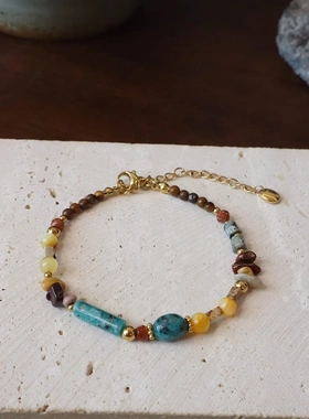 天然玛瑙石串珠项链秋冬毛衣链套装小众设计感复古手串精致手饰