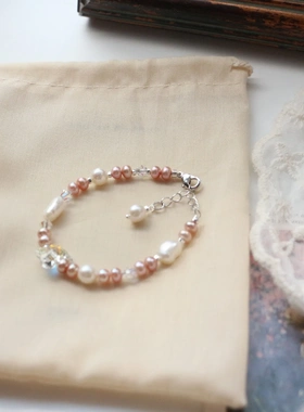 系列巴洛克淡水珍珠手链施华洛水晶蝴蝶闪亮可调节手环