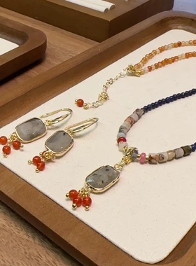 青金石玛瑙敦煌天然石串珠项链闪光石吊坠异域新中式配饰女