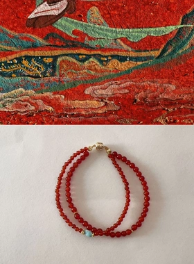 新年红天然石串珠项链手链耳饰创意小众设计红玛瑙绿松石毛衣链