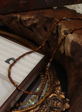 三七银库克文玩多圈手串项链诧寂佛系木珠盘玩手链