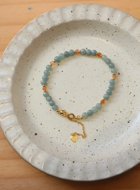 原创设计翡翠圆珠太阳石切面串珠项链手串