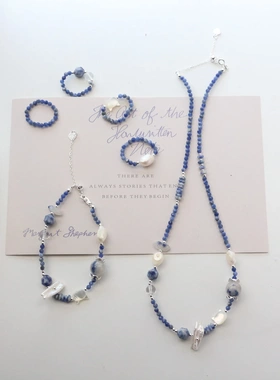 【蓝色蒲公英】原创海蓝色天然蓝纹石贝母巴洛克珍珠项链手链戒指