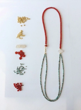 新中式天然7A级玛瑙祥云松石串珠项链敦煌撞色拼接毛衣链