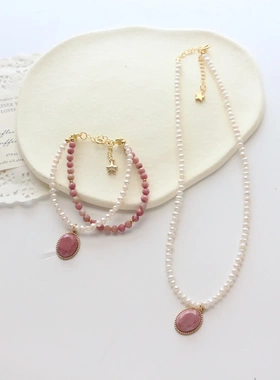 红纹石双层手链项链套系组合串珠饰品原创手作红纹石颈链锁骨链