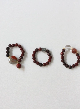 国潮民族风黑金超七发晶戒指原创设计手作ins风百搭个性串珠指环