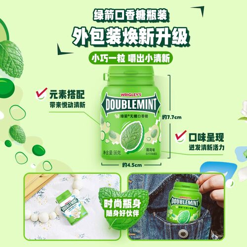 绿箭口香糖大瓶装薄荷味40粒绿茶口香糖零食口气清新瓶装56g糖果 - 图1