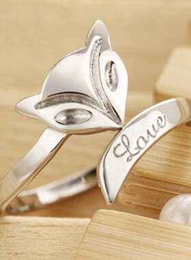 999纯银足银女狐狸戒指指环开口