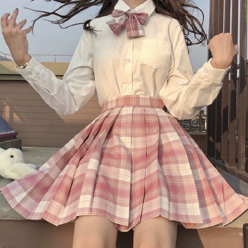 Японская студенческая юбка в складку, комплект, рубашка для школьников, плиссированная юбка, полный комплект