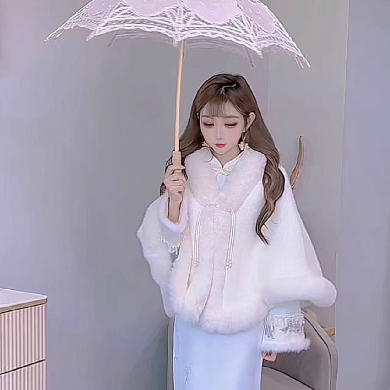 公主家8881复古国风古韵婚宴旗袍披肩斗篷女百搭冬保暖披风 - 图1