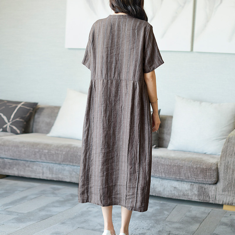 亚麻女2022新款夏高级感名媛连衣裙 火袖连衣裙