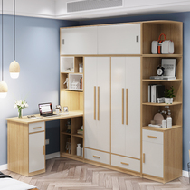 Corner Telescopic Conjoined Desk Wardrobe Small Family of Multi-function Dresser Combination Closet Integrated computer desk with bookshelves