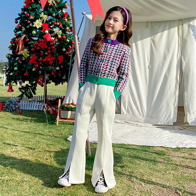 春秋新款加绒外穿雪尼尔潮女童裤子 蓝色乐谷裤子