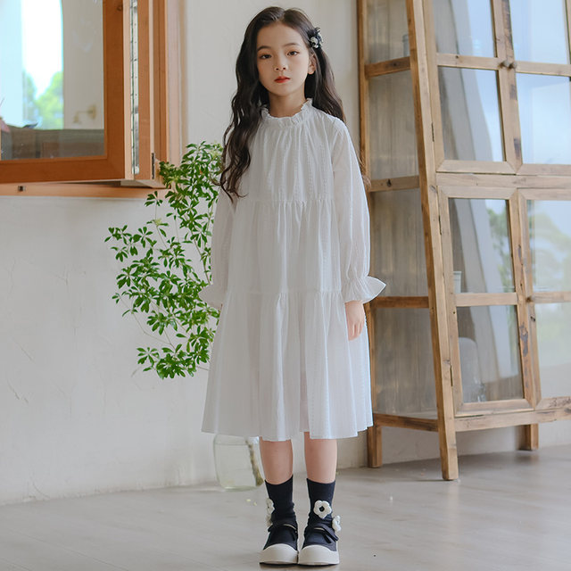 Long-sleeved white princess dress for spring and autumn girls dress
