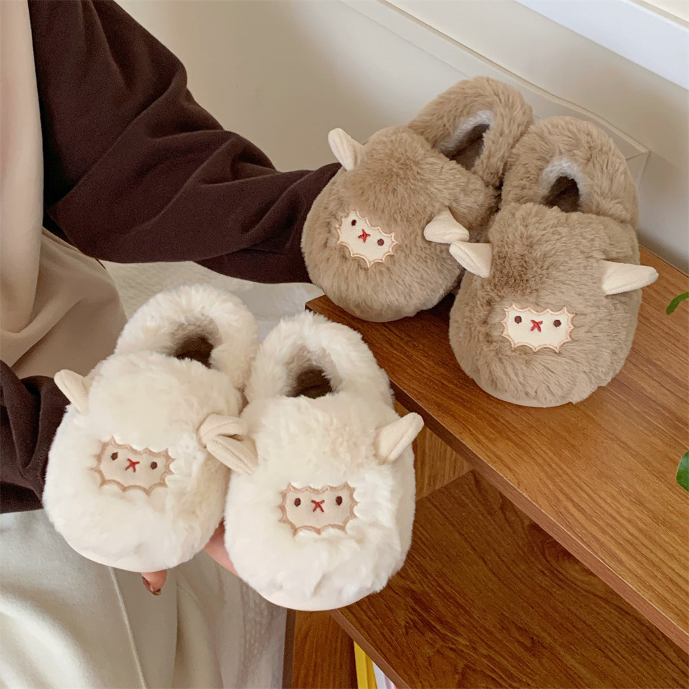 舒适毛绒绒保暖防滑全包跟月子鞋女冬季少女心可爱小羊亲子棉拖鞋,淘宝优惠券,粉丝福利购,淘宝优惠卷