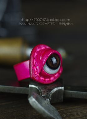 设计师原宿手工牛皮眼睛戒指