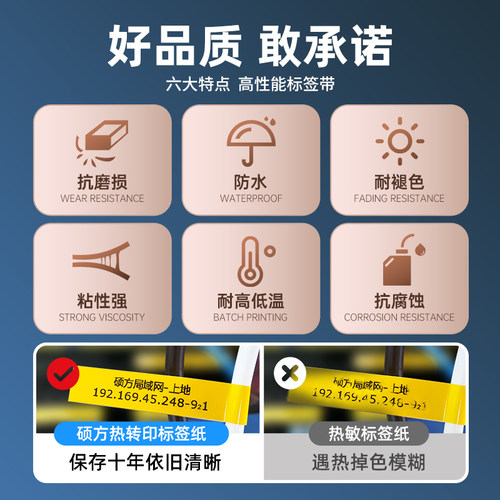 【官方正品】硕方标签机色带LP5125 6 9 12mm标签带标签打印机覆膜强粘标签纸线缆防水LP6245C/E便条字贴纸 - 图0