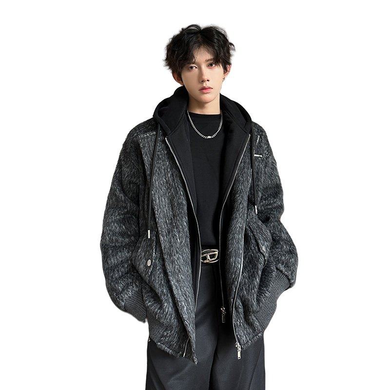 毛呢外套男秋冬季加厚高级感cleanfit假两件连帽美式复古呢子夹克,淘宝优惠券,粉丝福利购,淘宝优惠卷