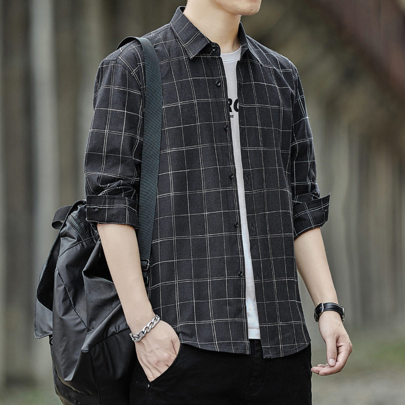 【官网热销】男士衬衫长袖格子衬衫男潮流休闲韩版时尚百搭上衣服,淘宝优惠券,粉丝福利购,淘宝优惠卷