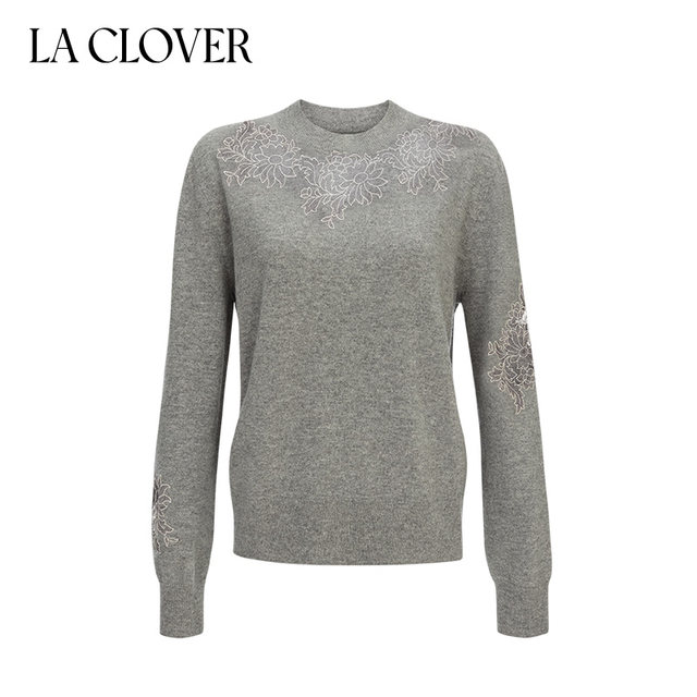 LA CLOVER Hua Yue Man Yi round neck lace cashmere sweater LC72YQ2
