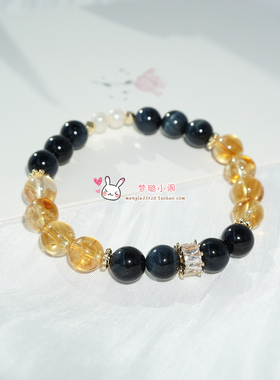 天然水晶虎眼石珍珠手链生日礼物