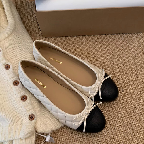 小香风蝴蝶结平底单鞋女2026春季新款浅口一脚蹬晚晚通勤芭蕾舞鞋 - 图1