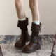 黑色复古英伦风粗跟厚底长筒靴女2025秋冬新款长靴高筒显瘦骑士靴
