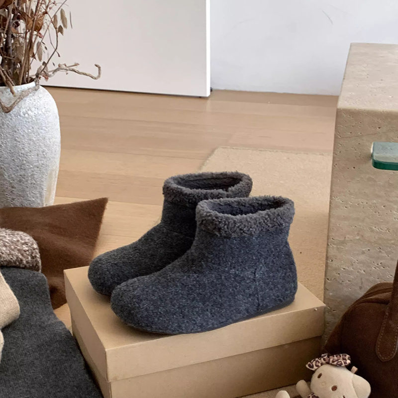 内增高毛呢短筒厚底加绒短靴女2025秋冬新款勃肯鞋雪地靴保暖棉鞋 - 图1