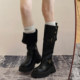 黑色复古英伦风粗跟厚底长筒靴女2025秋冬新款长靴高筒显瘦骑士靴