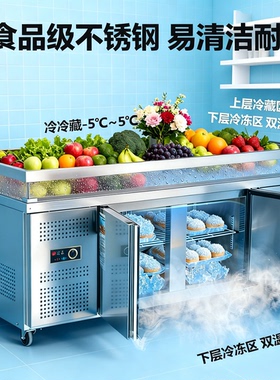 海鲜冰台商用不锈钢冰鲜台超市凉菜冷藏水果冷冻展示柜保鲜点菜