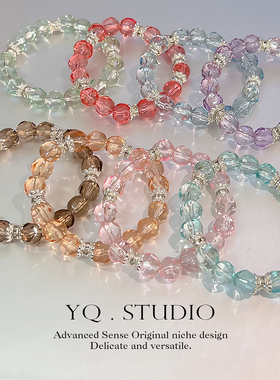 YQ.STUDIO【冰透-黑茶】原创超冰透叠戴高级感百搭轻奢串珠手链女