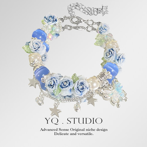 YQ.STUDIO【繁花柏林蓝】蓝色花海原创手链自制超仙显白少女首饰 - 图1