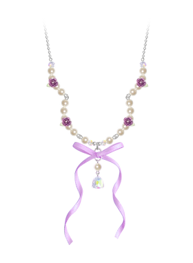 YQ.STUDIO|原创法式优雅紫芭蕾风飘带蝴蝶结玫瑰项链女卫衣毛衣链