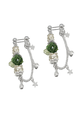 YQ.STUDIO高贵绿玫瑰花925银针串耳饰海边度假风高级感流苏耳环女