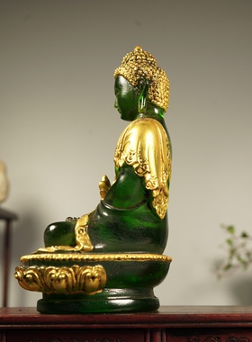 古玩杂项收藏 旧藏琉璃鎏金精雕细琢琉璃药师佛 尼泊尔工艺佛像