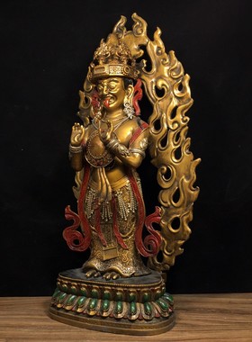 铜器收藏装饰礼品纯铜彩绘西藏拉萨扎基女财神扎基拉姆藏传铜佛像