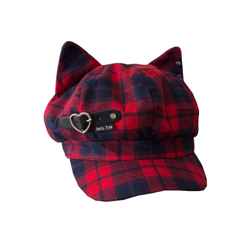 TAAK日系y2k格纹猫耳朵八角帽贝雷帽子女秋冬季显脸小可爱报童帽,淘宝优惠券,粉丝福利购,淘宝优惠卷