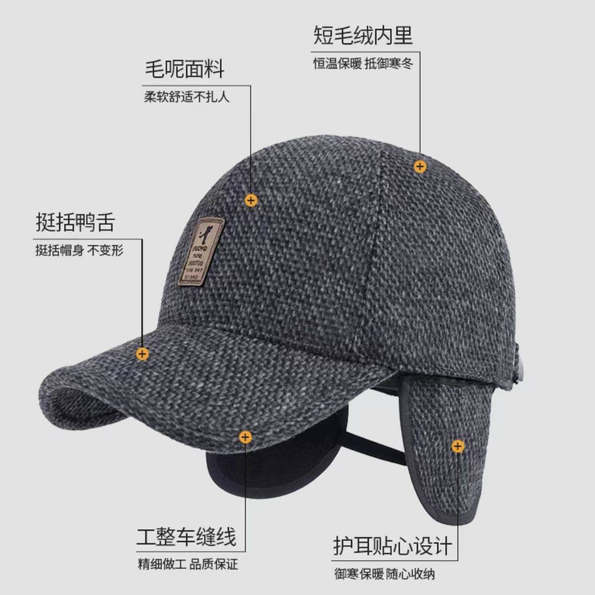 2025新款秋冬季男士帽子加绒加厚保暖棒球帽中老年爸爸护耳鸭舌帽