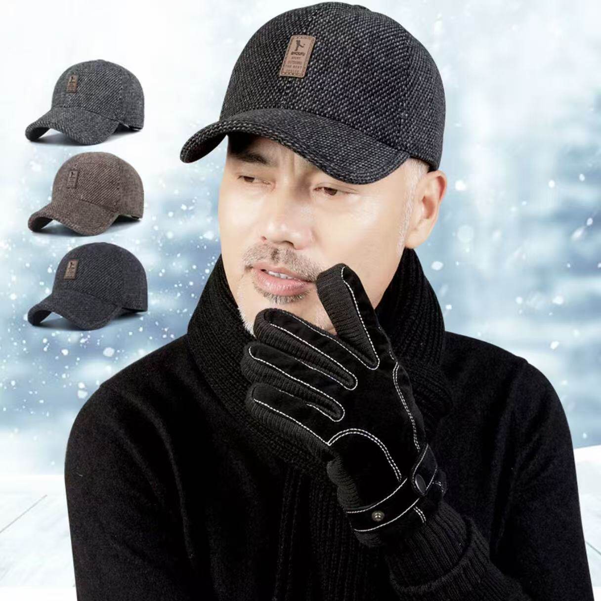2025新款秋冬季男士帽子加绒加厚保暖棒球帽中老年爸爸护耳鸭舌帽
