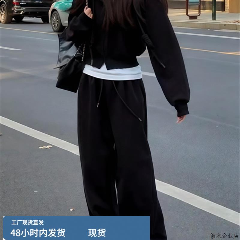 加码宽松和多功能连帽运动衫和裤子两件套的女性2025秋季新时尚苗 - 图0