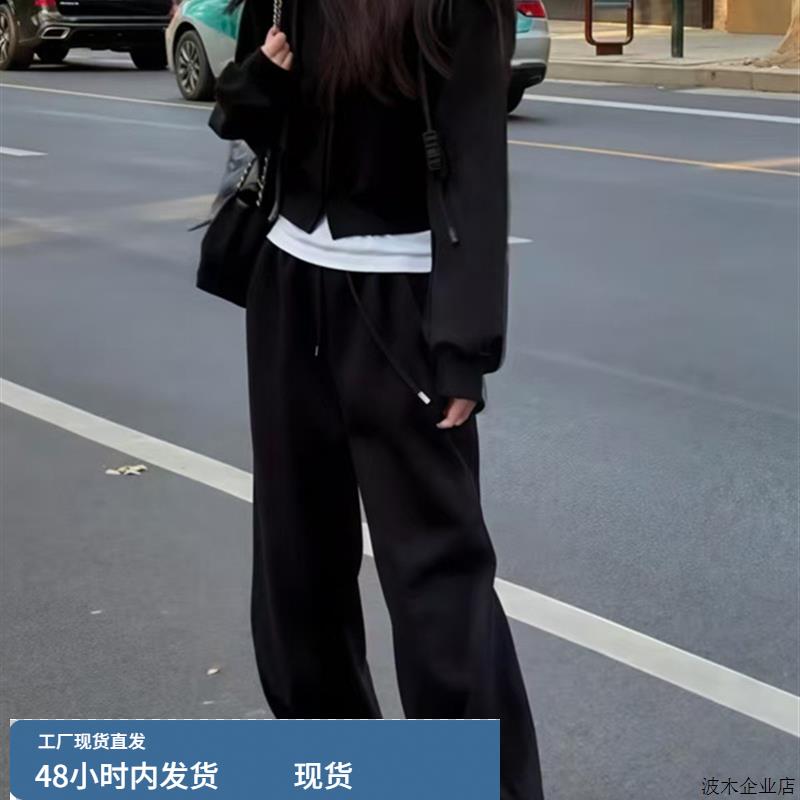 加码宽松和多功能连帽运动衫和裤子两件套的女性2025秋季新时尚苗 - 图1
