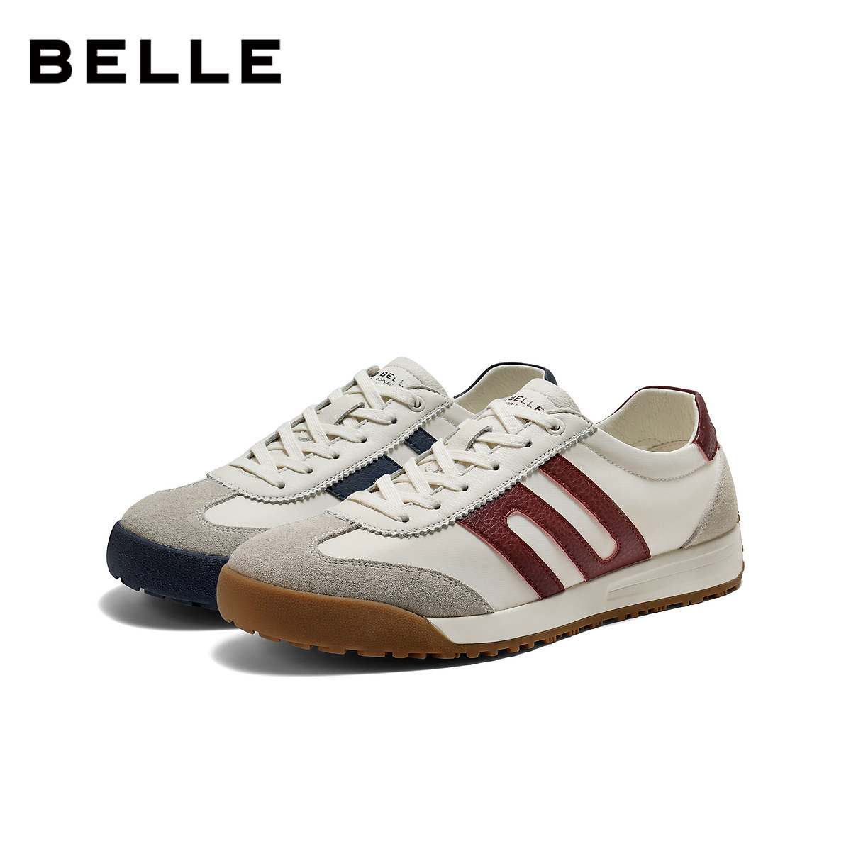 百丽时尚撞色休闲板鞋男2026新春商场款复古运动德训鞋9AK01AM6,淘宝优惠券,粉丝福利购,淘宝优惠卷