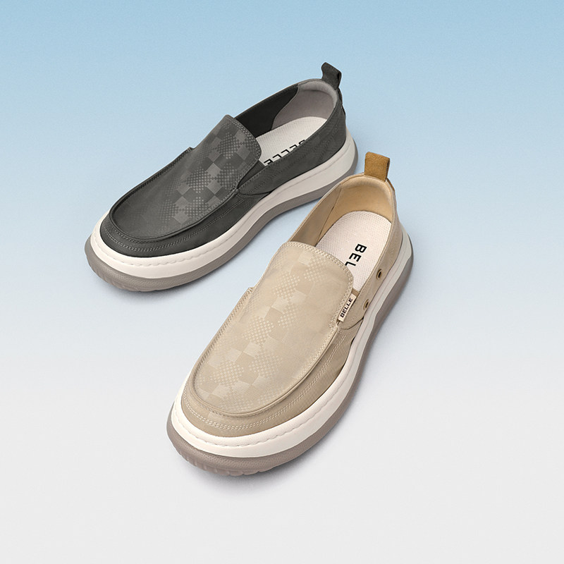 百丽棋盘格舒适帆布鞋子男新休闲鞋 百丽集团男鞋布鞋