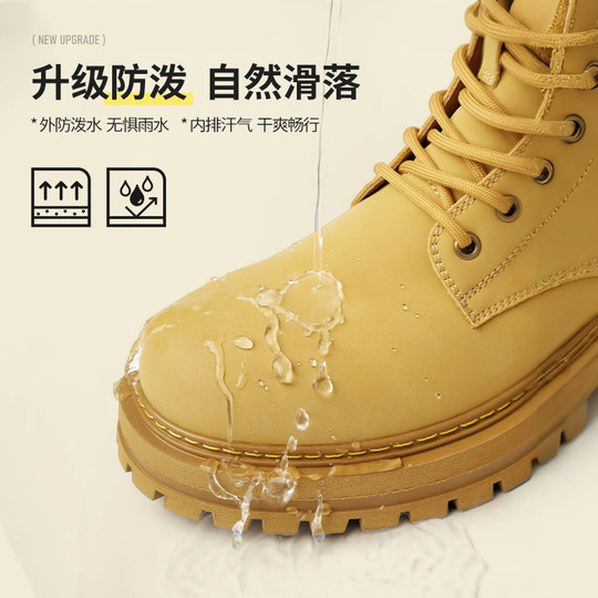 百丽男鞋休闲马丁靴子加绒保暖增高短靴户外工装大黄靴7TW01DD2
